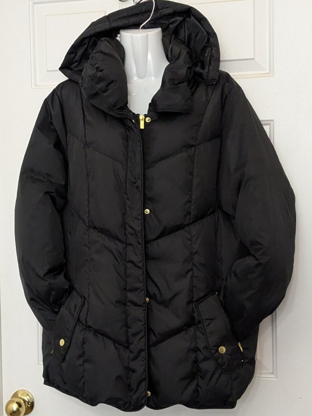 Apt. 9 Women's Puffer Jacket Size XL Black Hooded Quilted Winter Coat Outerwear
